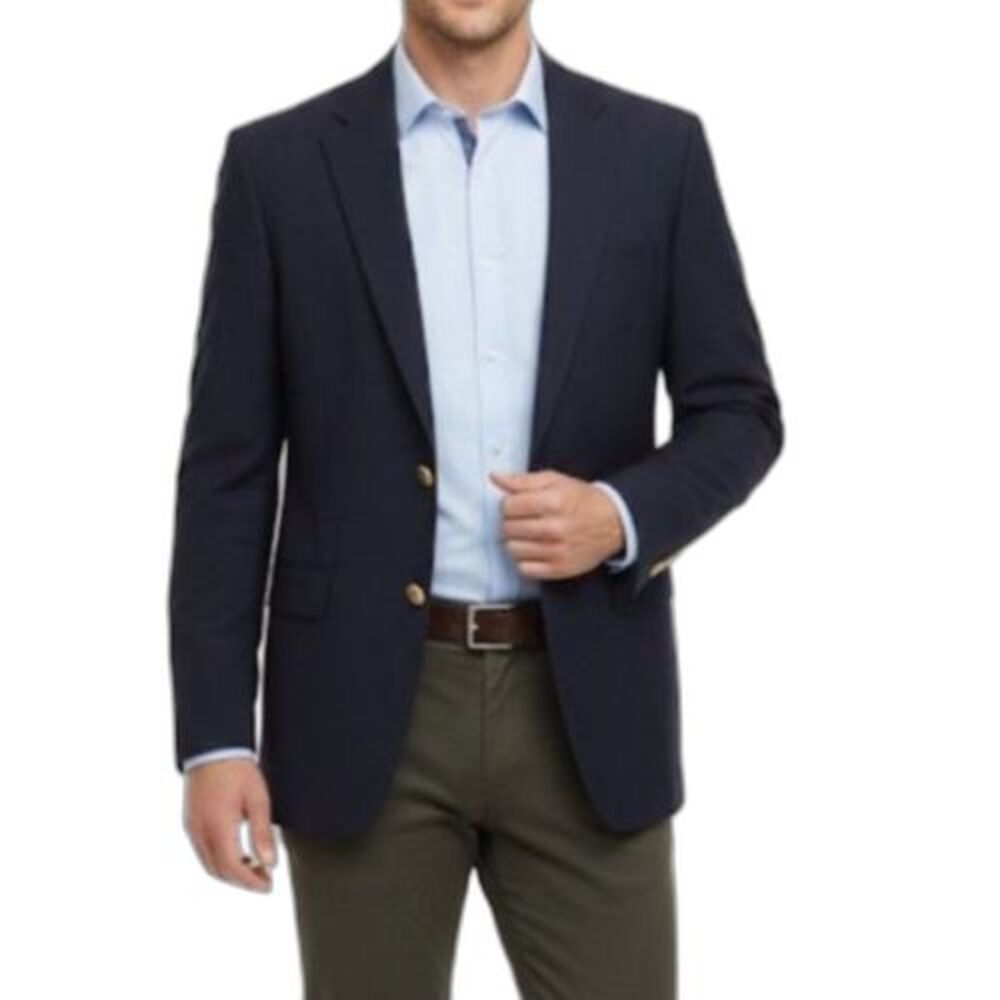 Hart Schafner & Marx Nordstrom Classic Navy Wool Goldtone Button Blazer Sz 42XL